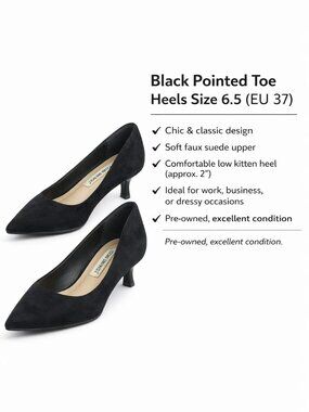 Black Pointed Toe Kitten Heels – Size 6.5 / EU 37